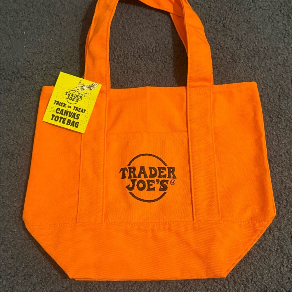 Trader Joe's Orange Canvas Tote Bag with Front Logo